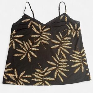 A New Day Black with leaf print v-neck cami, Medium